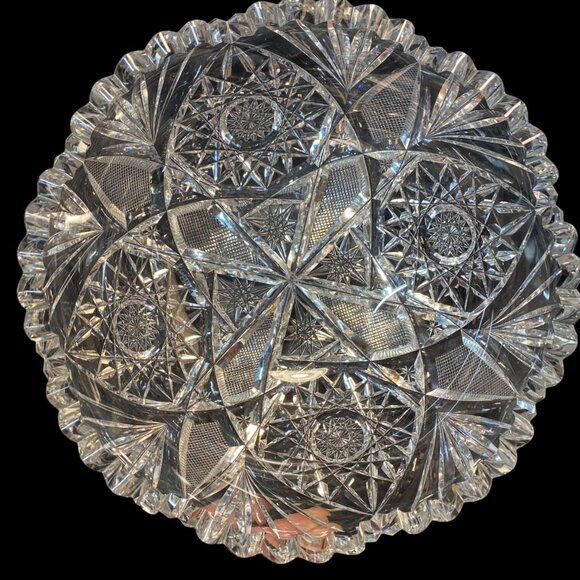 American Brilliant Period ABP Cut Glass Sawtooth Bowl Libbey 9” READ - Picture 14 of 16